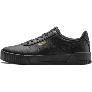 PUMA Women’s Carina Leather Sneaker(Black Team Gold)