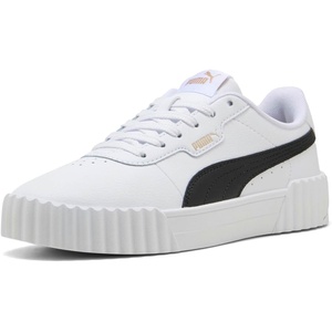 PUMA Women’s Carina Leather Sneaker(Puma White-puma Black-puma Gold)