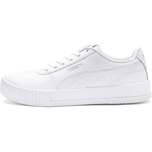 PUMA Women’s Carina Leather Sneaker(White-white-silver)