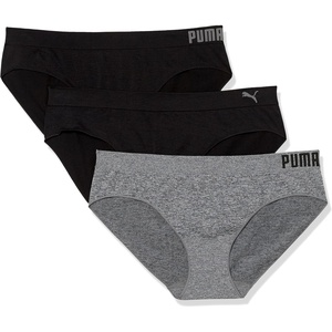 PUMA Women’s Plus Size 3 Pack Seamless Bikini Underwear(Puma Black/Heather Grey)