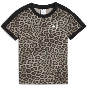 PUMA Womens T7 Leo Luxe All Over Print Slim Crew Neck Short Sleeve Casual Tops Casual – Black(Multi)