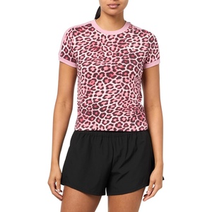 PUMA Womens T7 Leo Luxe All Over Print Slim Crew Neck Short Sleeve Casual Tops Casual – Black(Poised Pink-ruby Shimmer All Over Print Ah25)