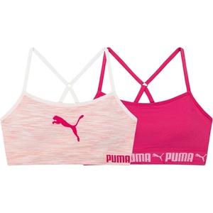Puma Girls’ 2 Pack Super Soft Seamless Bralette(Cherry Blossom Space Dye/Magenta)