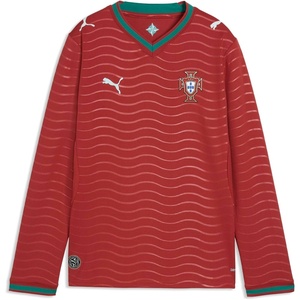 Puma Junior FA Portugal Home Long Sleeve Jersey Replica(Club Red-green Lagoon)