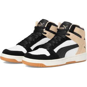 Puma Womens Rebound Layup Luster Mid Shoes(Puma White/Puma Black/Cashew)