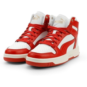 Puma Womens Rebound Layup Luster Mid Shoes(Puma White-candy Apple-puma Gold)