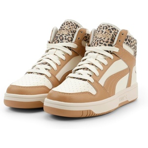 Puma Womens Rebound Layup Luster Mid Shoes(Warm White-dusty Tan-puma Gold)