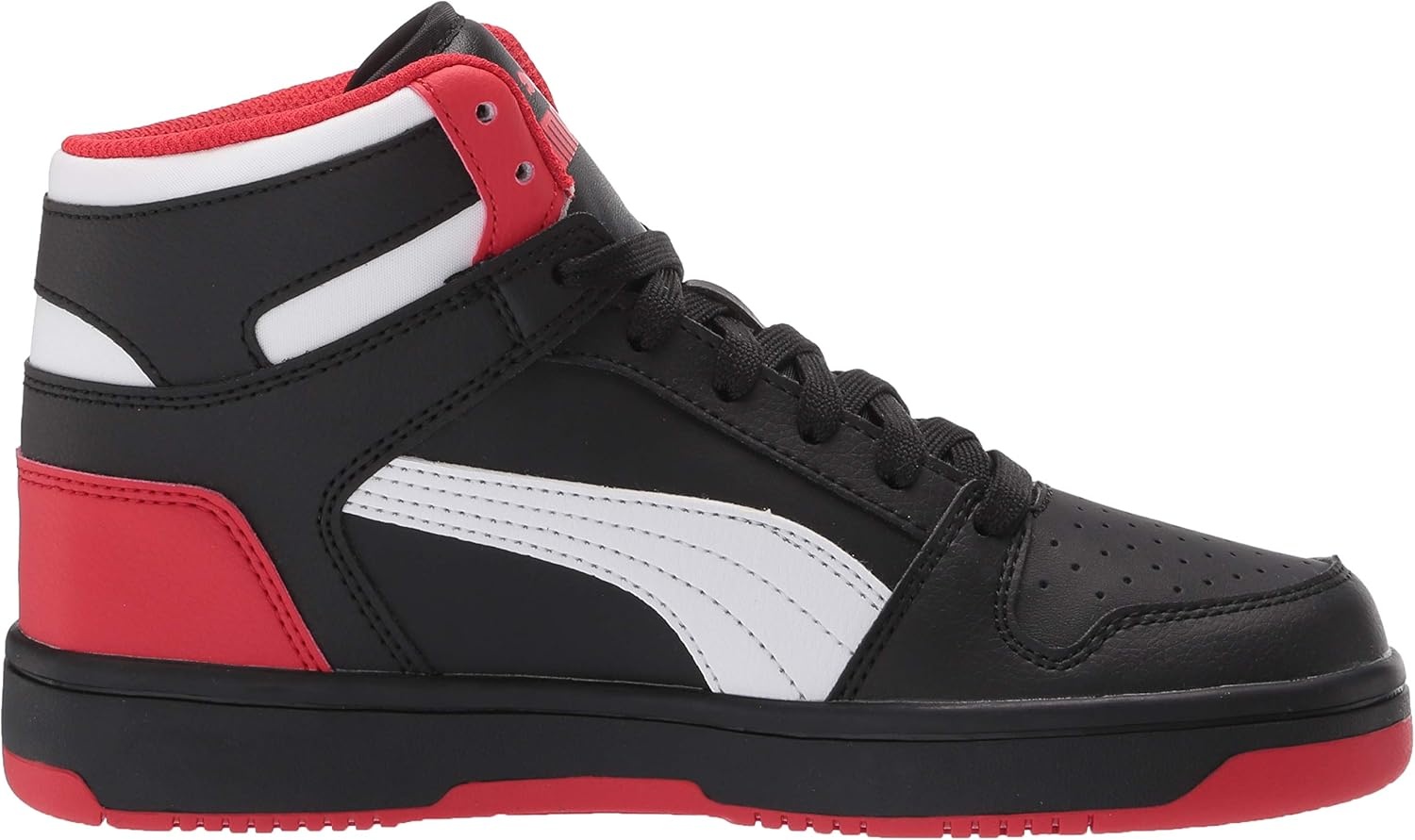 image:imagePUMA Boys Rebound Layup Mid SneakersPuma Blackhigh Risk Redpuma White