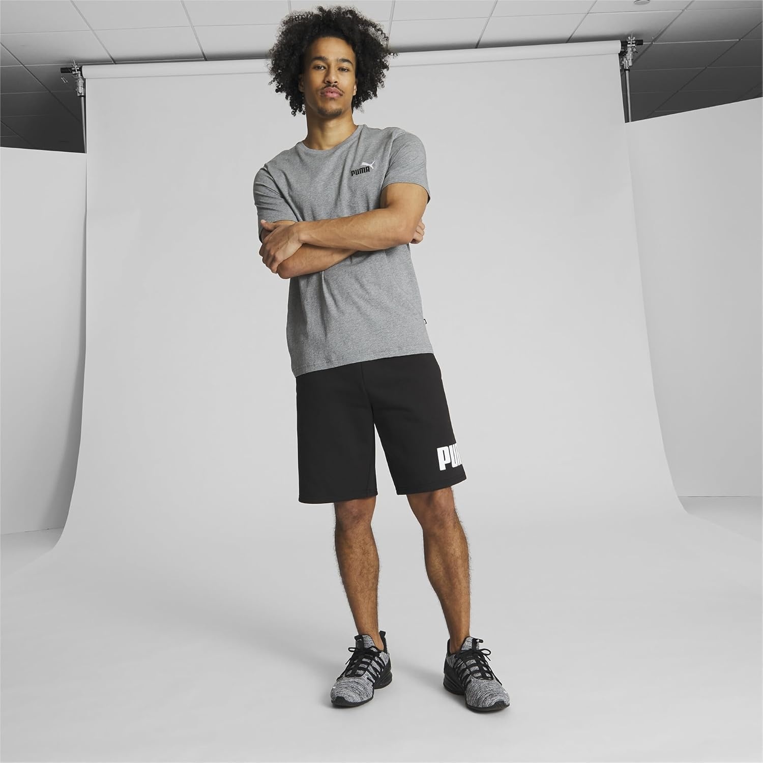 image:imagePUMA Mens Logo Fleece Drawstring 10 Inch Shorts Casual Bottoms Casual DrawstringBlack
