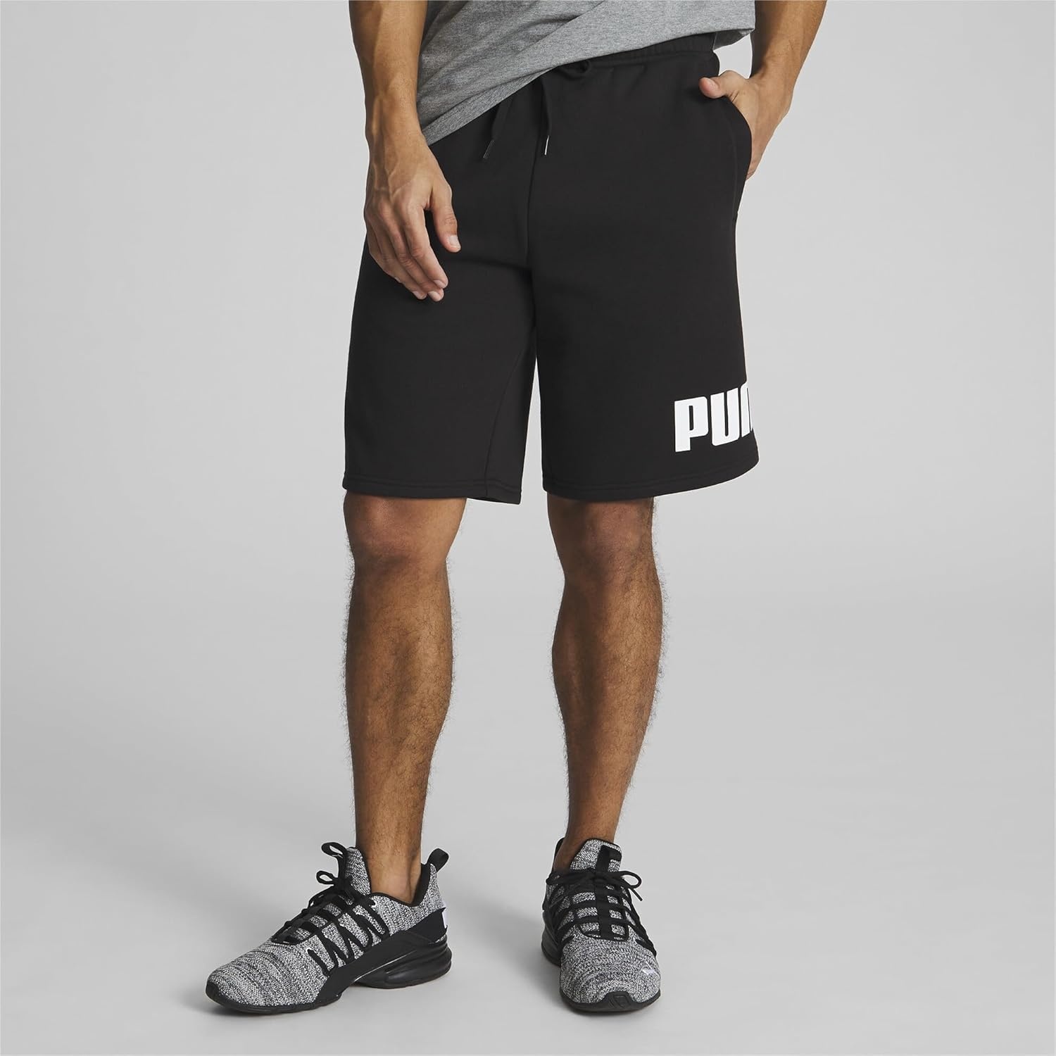image:imagePUMA Mens Logo Fleece Drawstring 10 Inch Shorts Casual Bottoms Casual DrawstringBlack