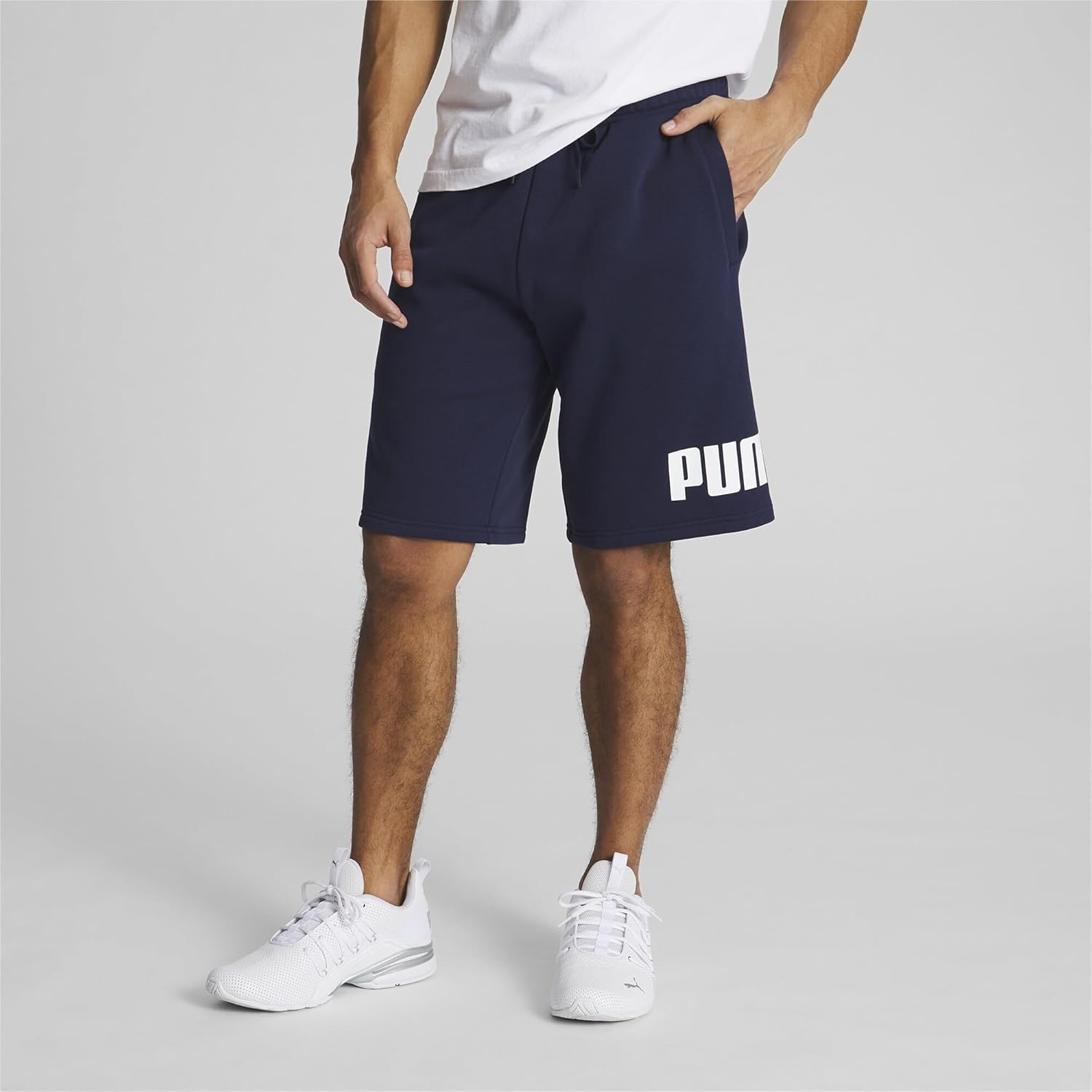 image:imagePUMA Mens Logo Fleece Drawstring 10 Inch Shorts Casual Bottoms Casual DrawstringBlue