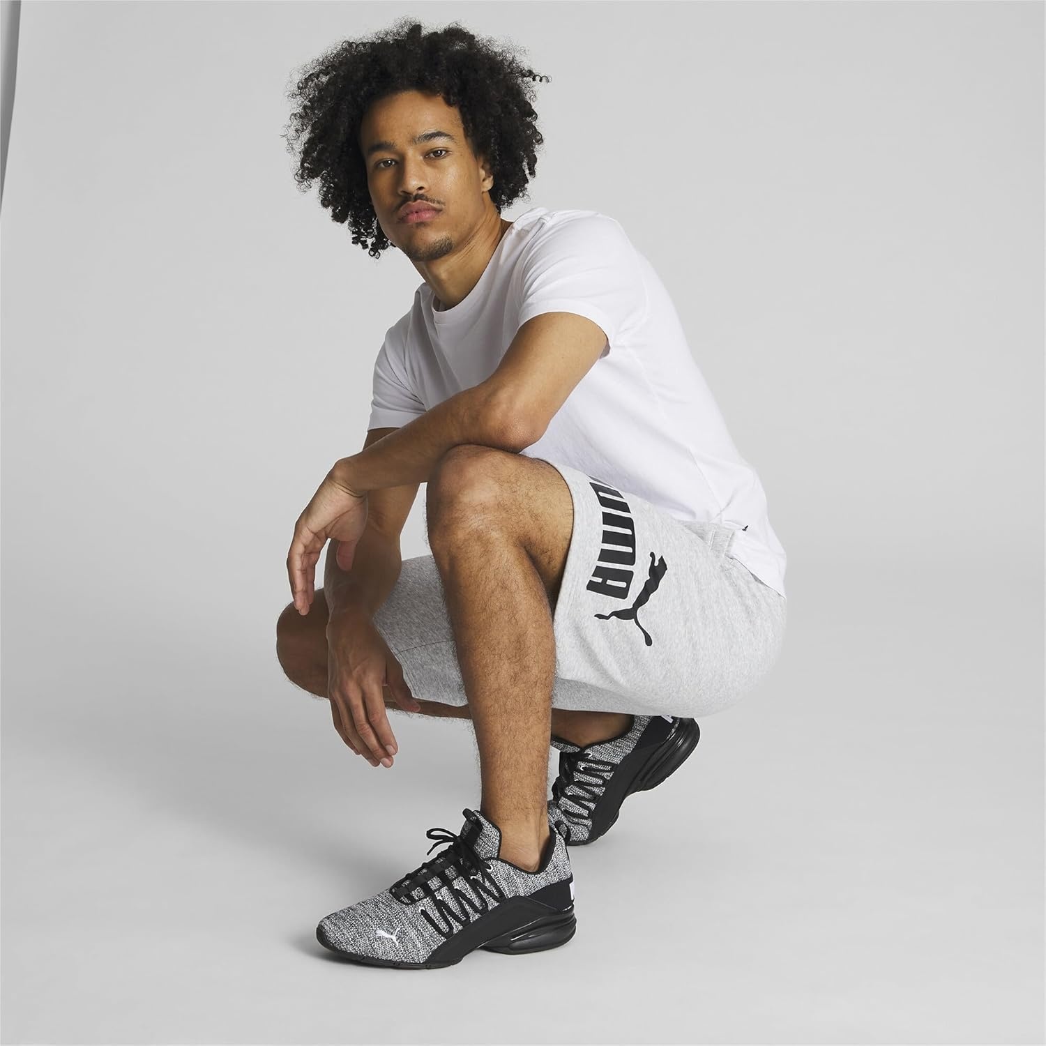 image:imagePUMA Mens Logo Fleece Drawstring 10 Inch Shorts Casual Bottoms Casual DrawstringGrey