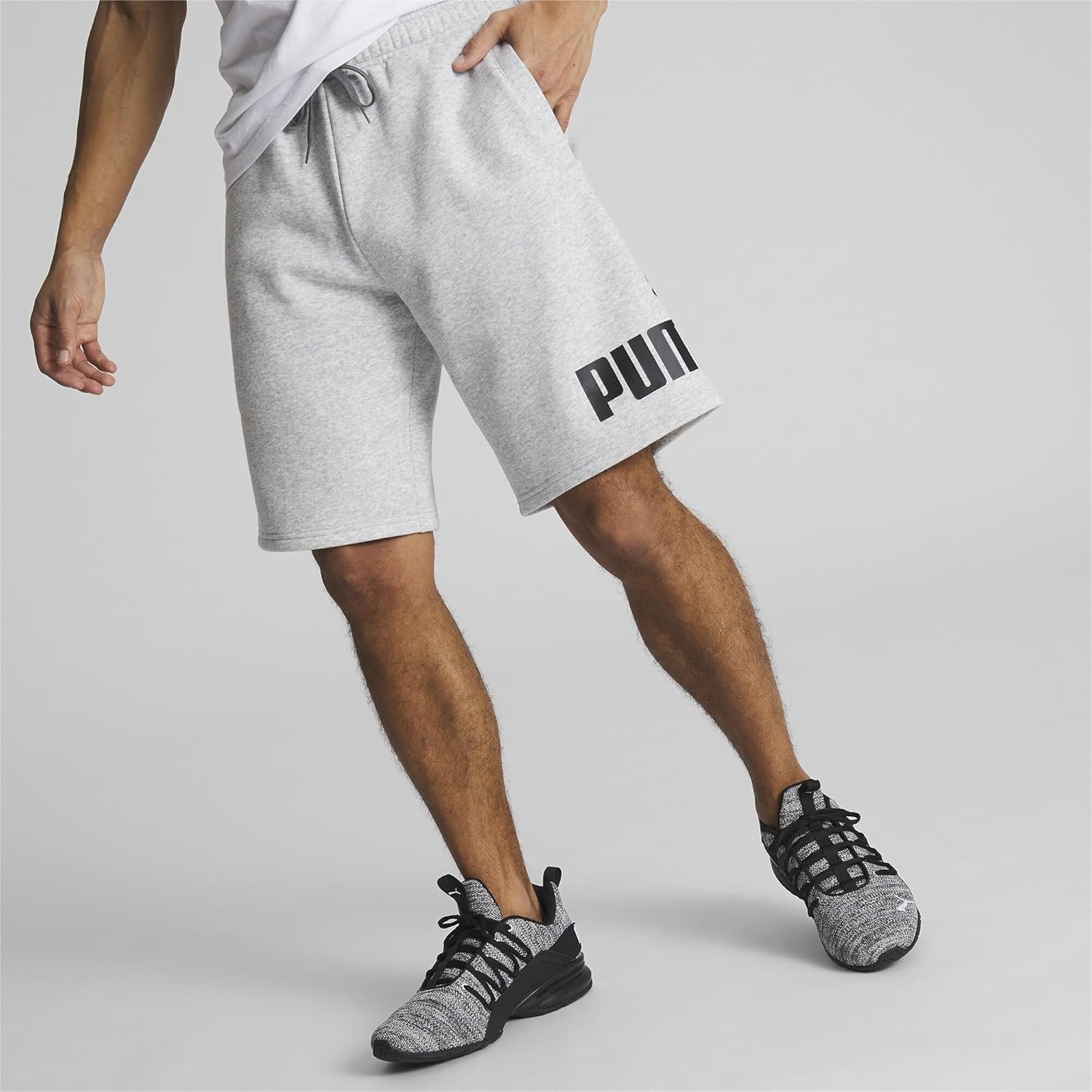 image:imagePUMA Mens Logo Fleece Drawstring 10 Inch Shorts Casual Bottoms Casual DrawstringGrey