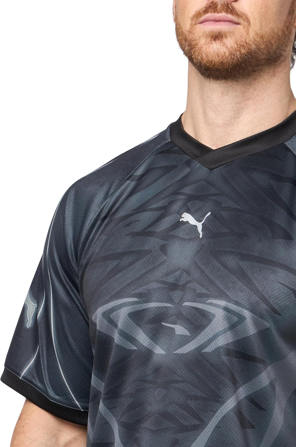 image:imagePUMA Mens PumatechX All Over Print Relaxed VNeck Short Sleeve Jersey Casual BlackBlack