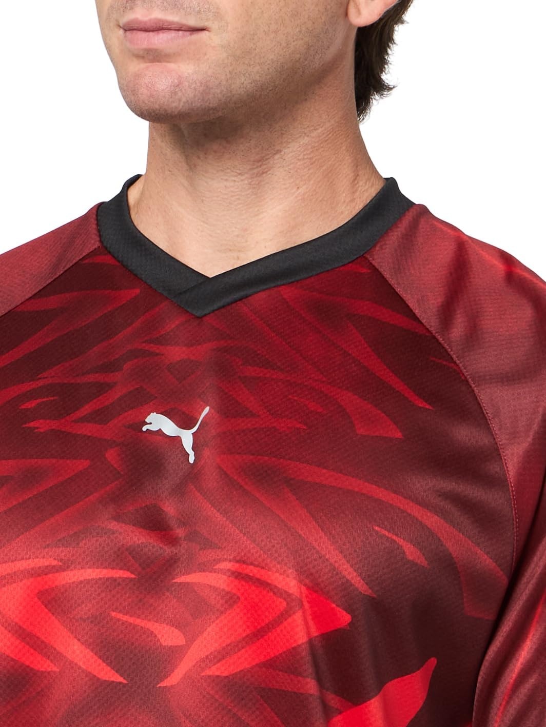 image:imagePUMA Mens PumatechX All Over Print Relaxed VNeck Short Sleeve Jersey Casual BlackFor All Time Redall Over Print Ah25