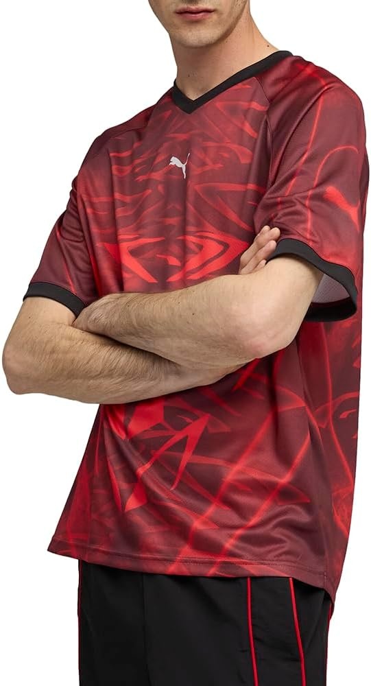 image:imagePUMA Mens PumatechX All Over Print Relaxed VNeck Short Sleeve Jersey Casual BlackRed