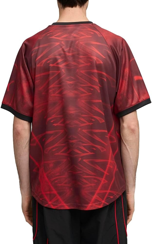 image:imagePUMA Mens PumatechX All Over Print Relaxed VNeck Short Sleeve Jersey Casual BlackRed