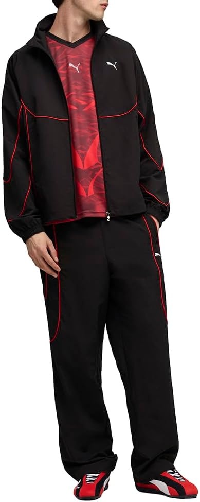 image:imagePUMA Mens PumatechX All Over Print Relaxed VNeck Short Sleeve Jersey Casual BlackRed