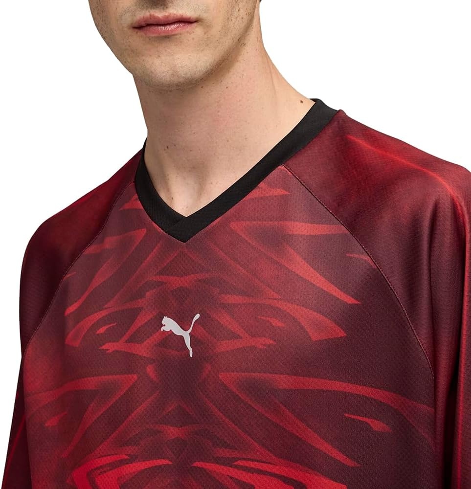 image:imagePUMA Mens PumatechX All Over Print Relaxed VNeck Short Sleeve Jersey Casual BlackRed