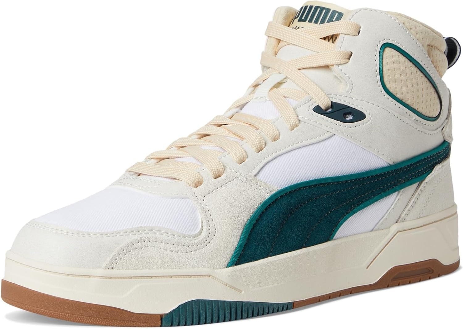 image:imagePUMA Mens Rebound Break Mid Lace Up Sneakers Shoes CasualVapor GrayGreen TerrainWhite