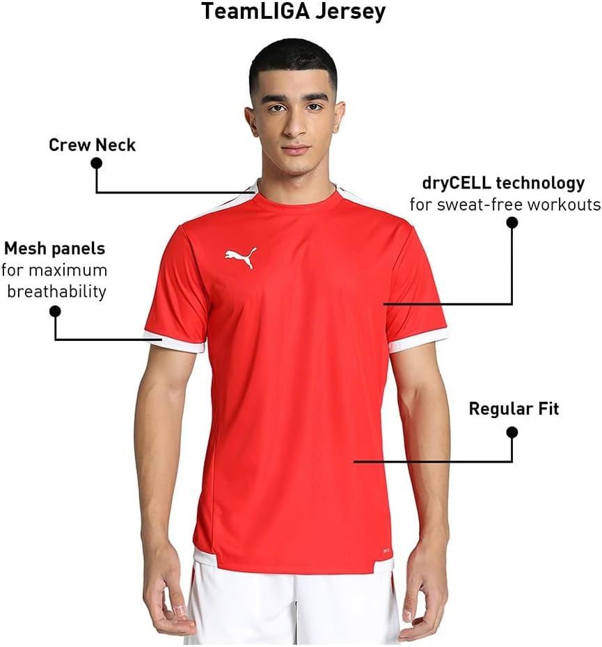 image:imagePUMA Mens Teamliga Crew Neck Short Sleeve Jersey Casual BluePuma Red Puma White