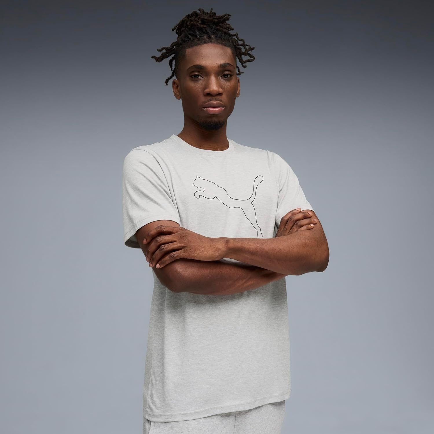 image:imagePUMA Mens Train All Day Essentials Heather Cat Crew Neck Short Sleeve Cf Casual Tops CasualLight Gray Heather