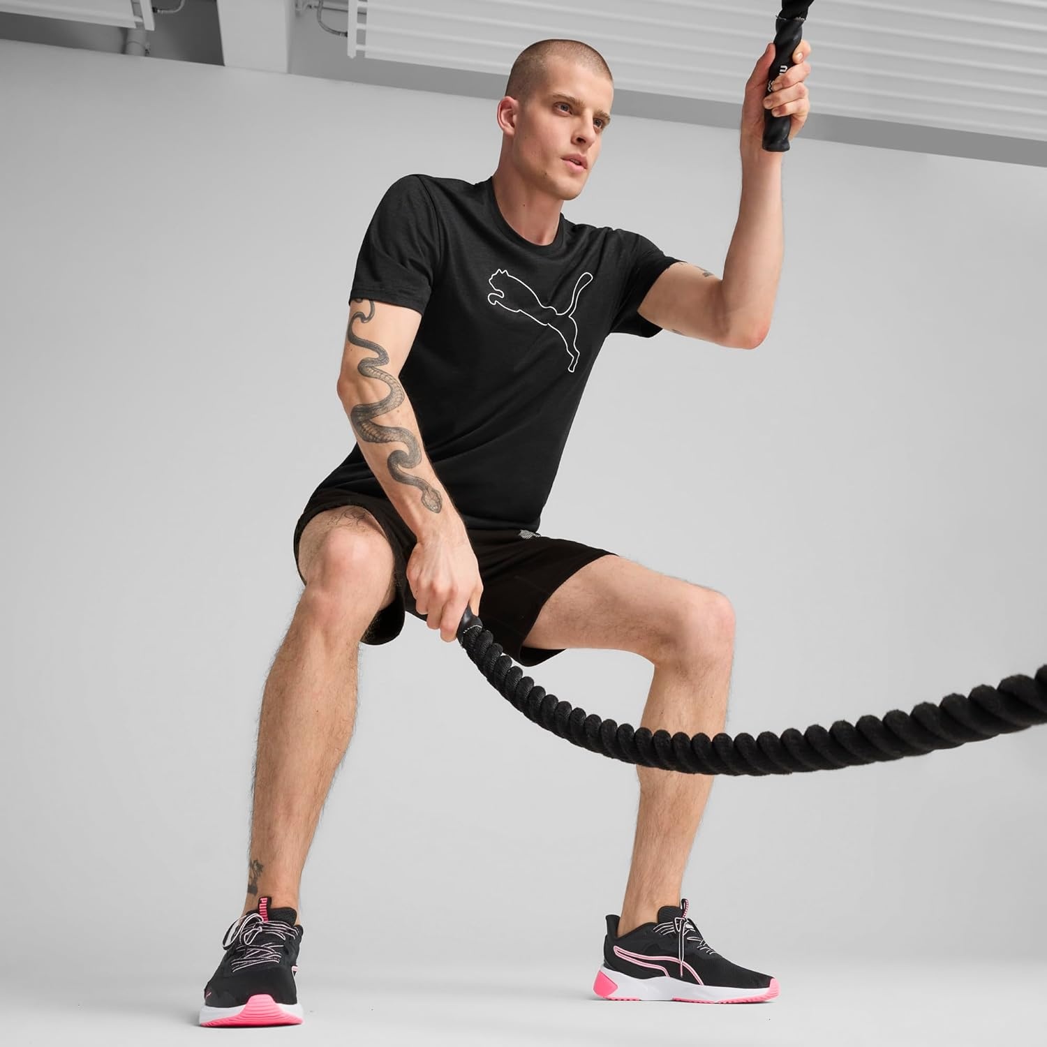 image:imagePUMA Mens Train All Day Essentials Heather Cat Crew Neck Short Sleeve Cf Casual Tops CasualPuma Black Heather