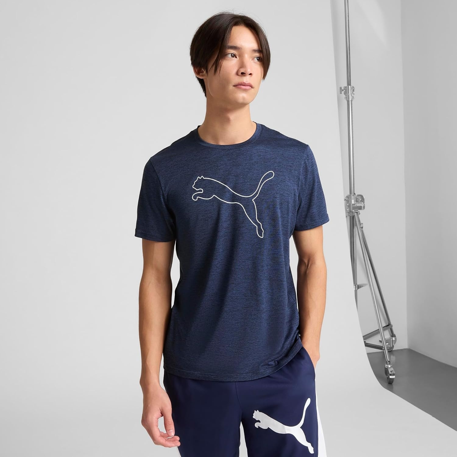 image:imagePUMA Mens Train All Day Essentials Heather Cat Crew Neck Short Sleeve Cf Casual Tops CasualPuma Navy Heather