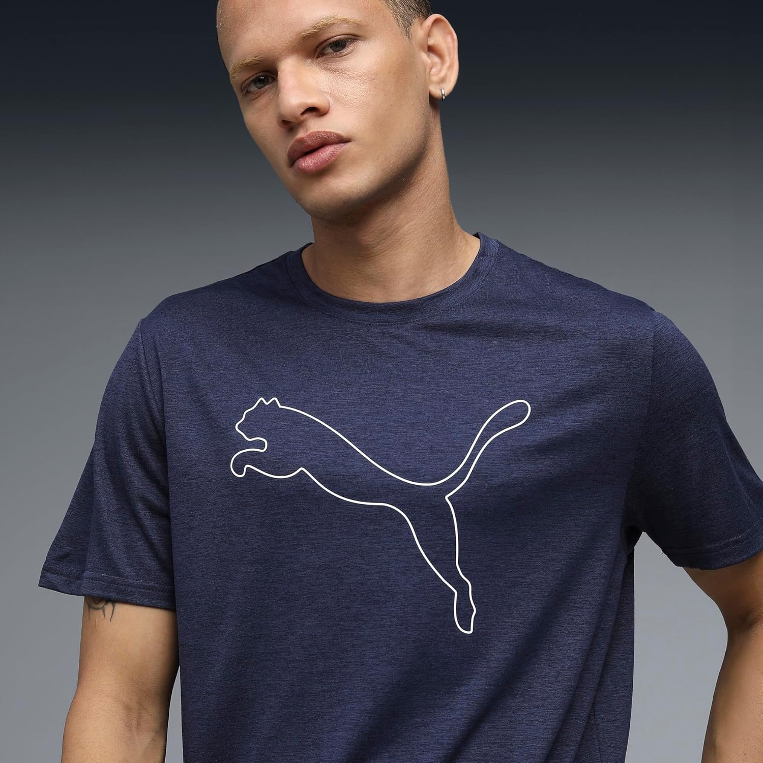 image:imagePUMA Mens Train All Day Essentials Heather Cat Crew Neck Short Sleeve Cf Casual Tops CasualPuma Navy Heather