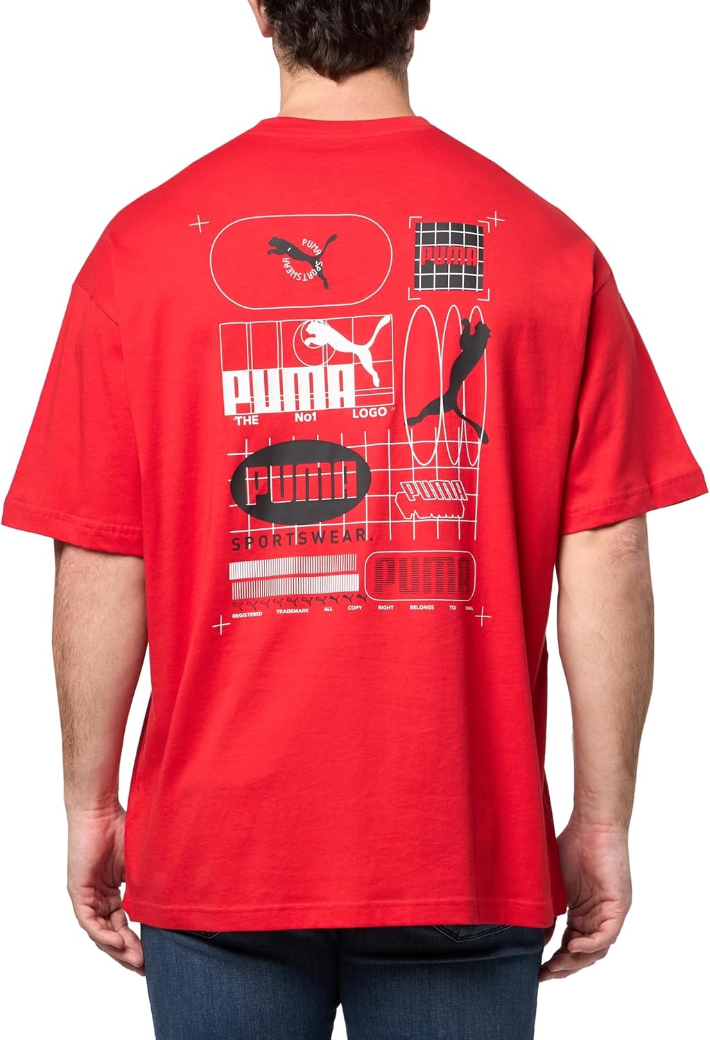 image:imagePUMA Mens Village Wear Graphic Crew Neck Short Sleeve Casual Tops CasualFor All Time Red Grid Ah25