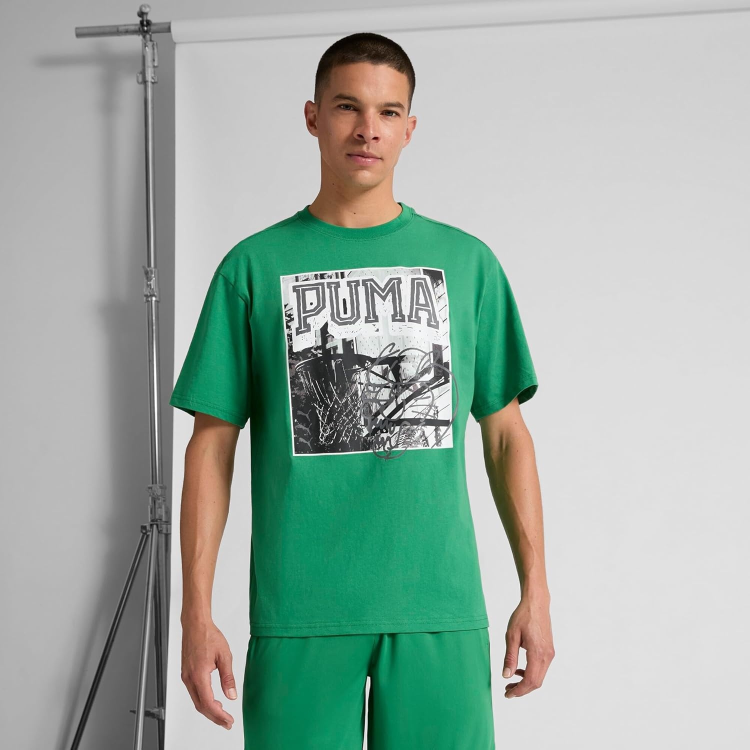 image:imagePUMA Mens Village Wear Graphic Crew Neck Short Sleeve Casual Tops CasualHoops Energy Archive Green Ss25
