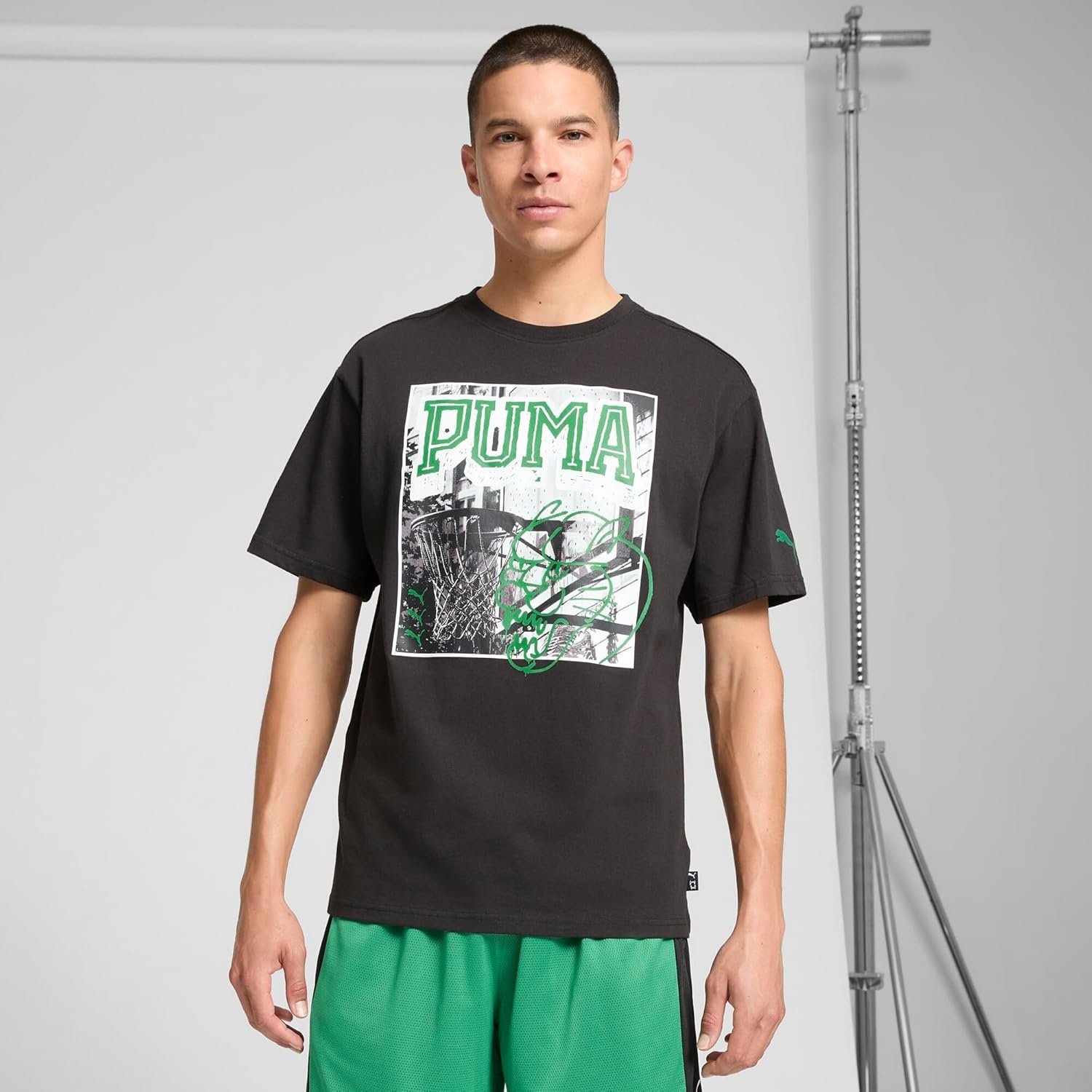 image:imagePUMA Mens Village Wear Graphic Crew Neck Short Sleeve Casual Tops CasualHoops Energy Puma Black Ss25