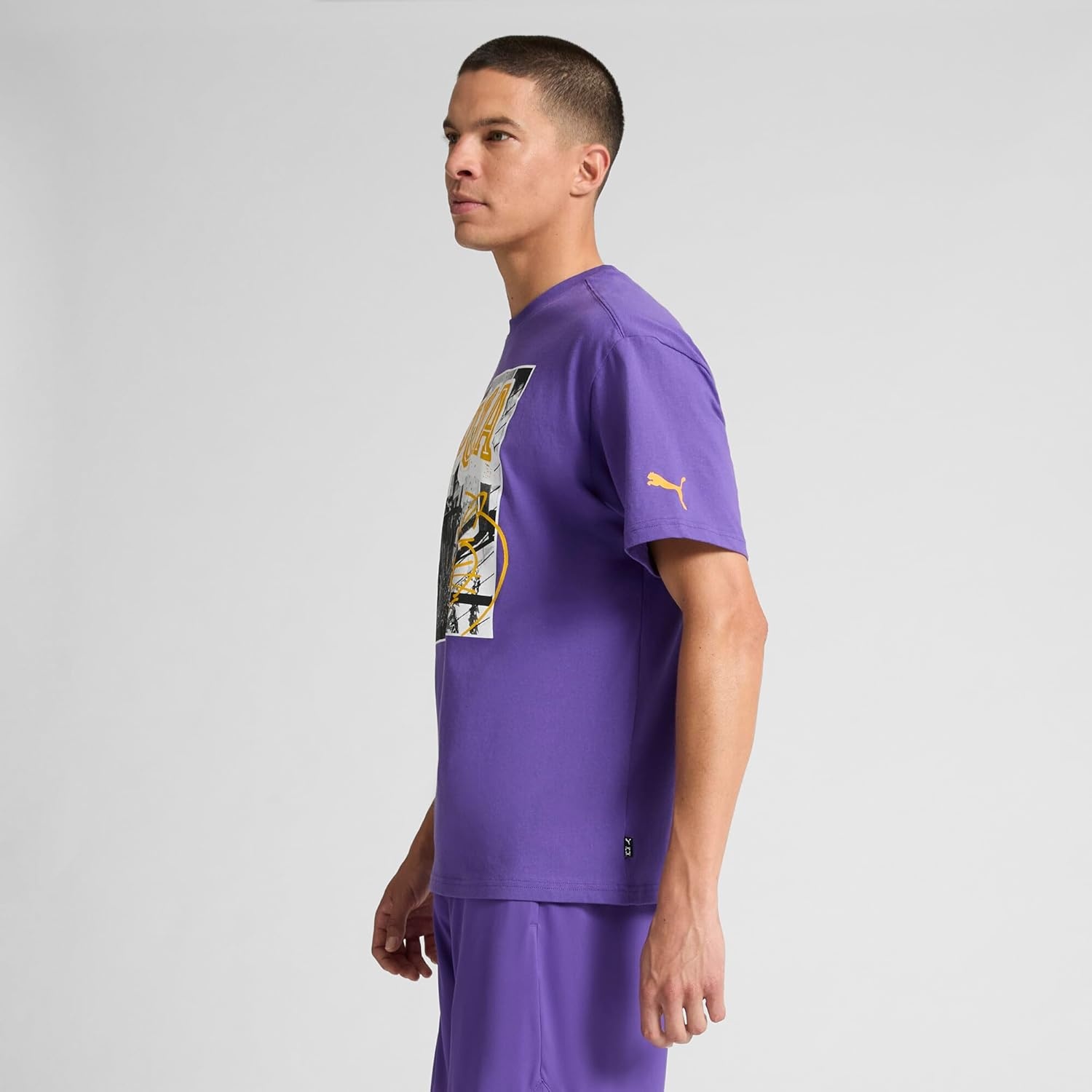 image:imagePUMA Mens Village Wear Graphic Crew Neck Short Sleeve Casual Tops CasualHoops Energy Team Violet Ss25