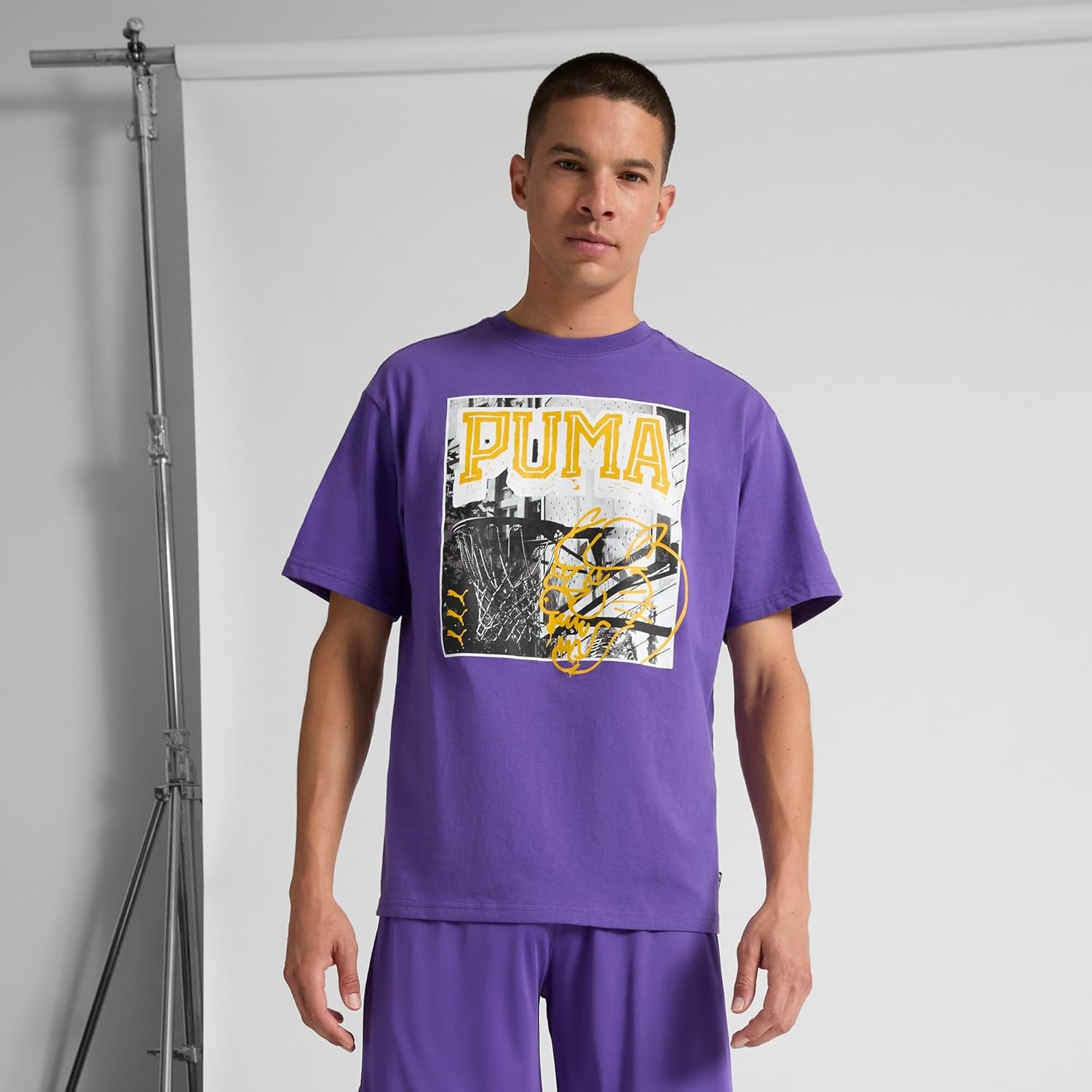 image:imagePUMA Mens Village Wear Graphic Crew Neck Short Sleeve Casual Tops CasualHoops Energy Team Violet Ss25