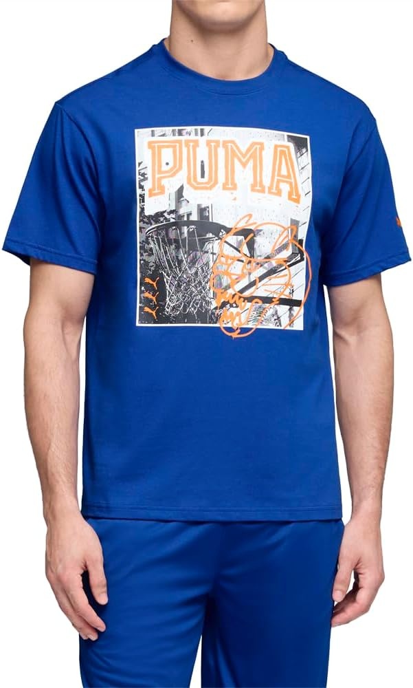 image:imagePUMA Mens Village Wear Graphic Crew Neck Short Sleeve Casual Tops CasualHoops Energy Vivid Blue Ss25