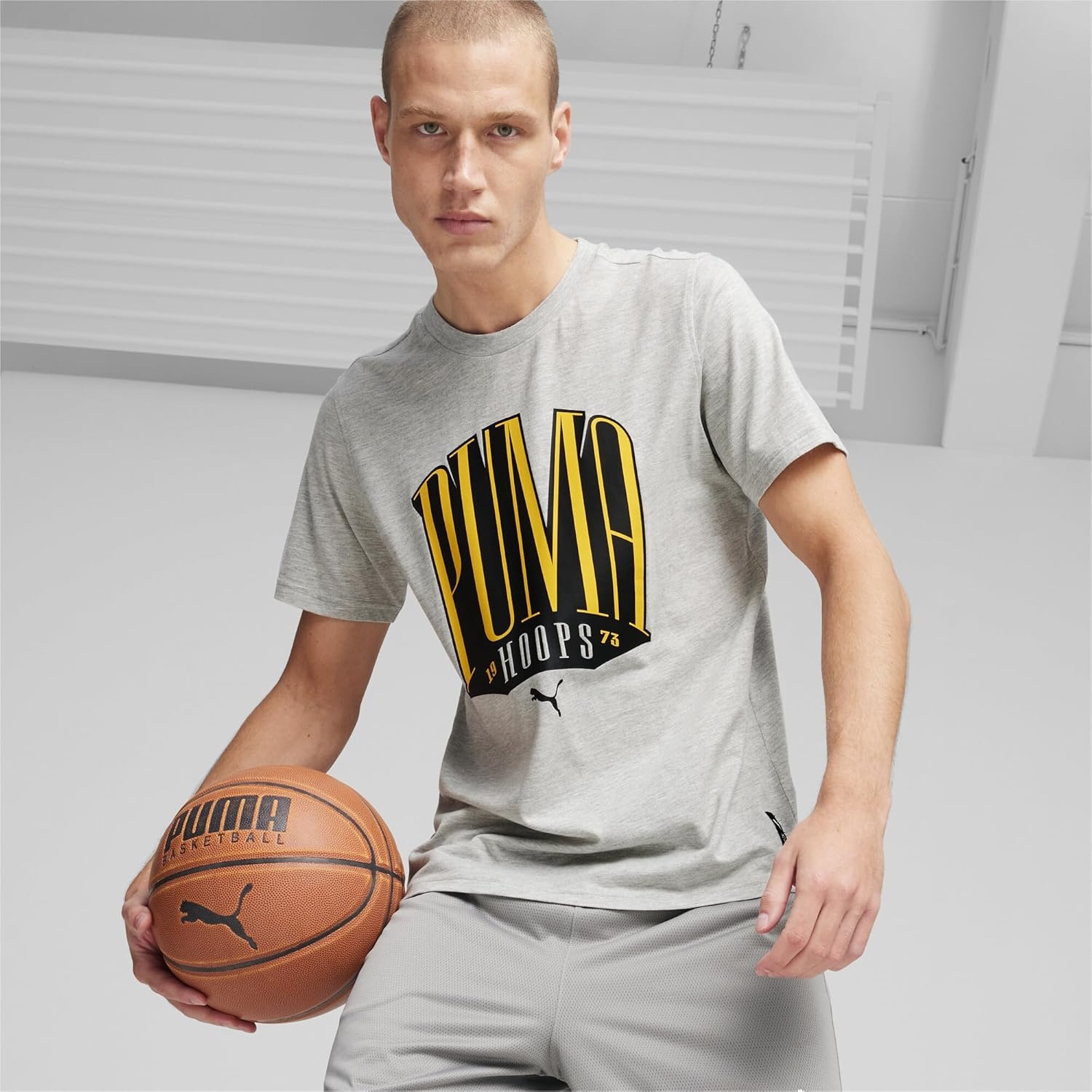 image:imagePUMA Mens Village Wear Graphic Crew Neck Short Sleeve Casual Tops CasualLight Greyheather
