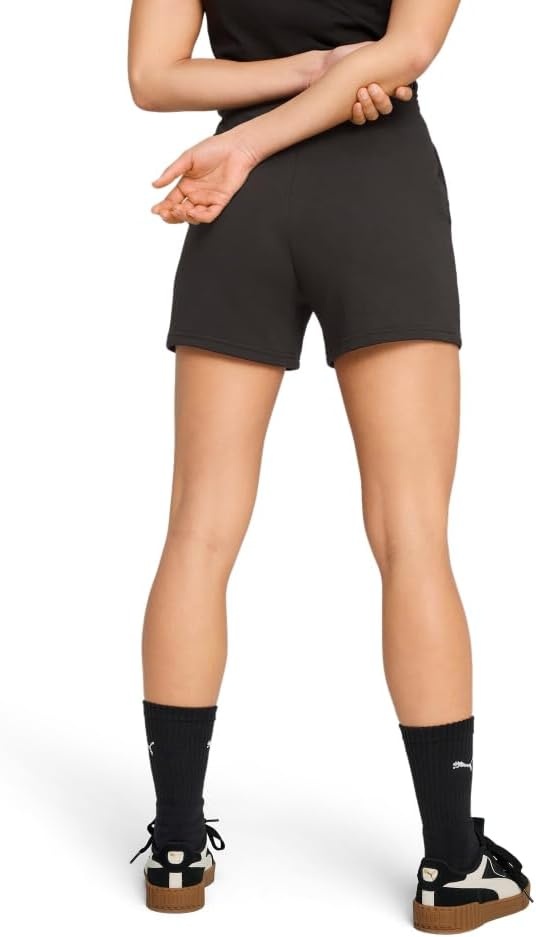 image:imagePUMA Womens Essentials No 1 Logo 5 Inch HighWaist Shorts Casual Bottoms CasualPuma Black Small Logo Ss25
