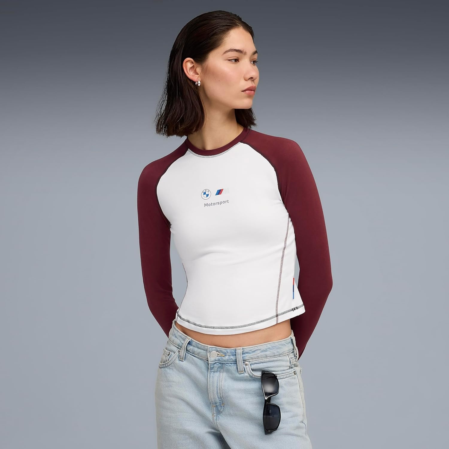 image:imagePUMA Womens Standard BMW M Motorsport Babydoll Long Sleeve TShirt Ruby Shimmer AH25