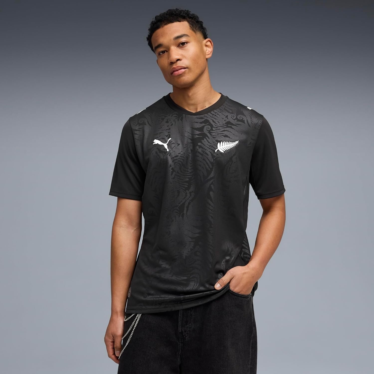 image:imagePuma Mens New Zealand Home Jersey ReplicaPuma Blackpuma Silver