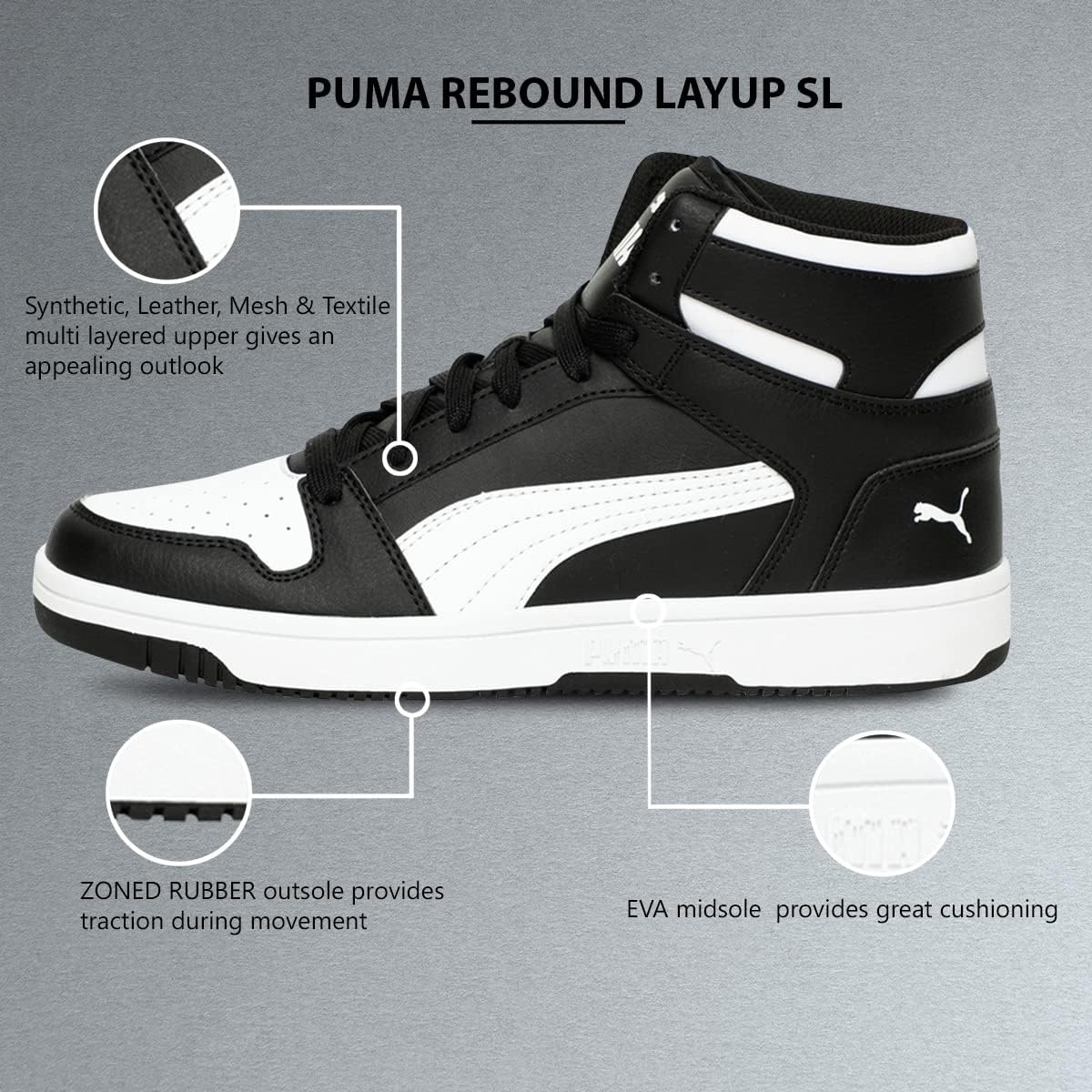 image:imagePuma Mens Rebound Layup Mid ShoesBlack Puma Blackpuma White 01