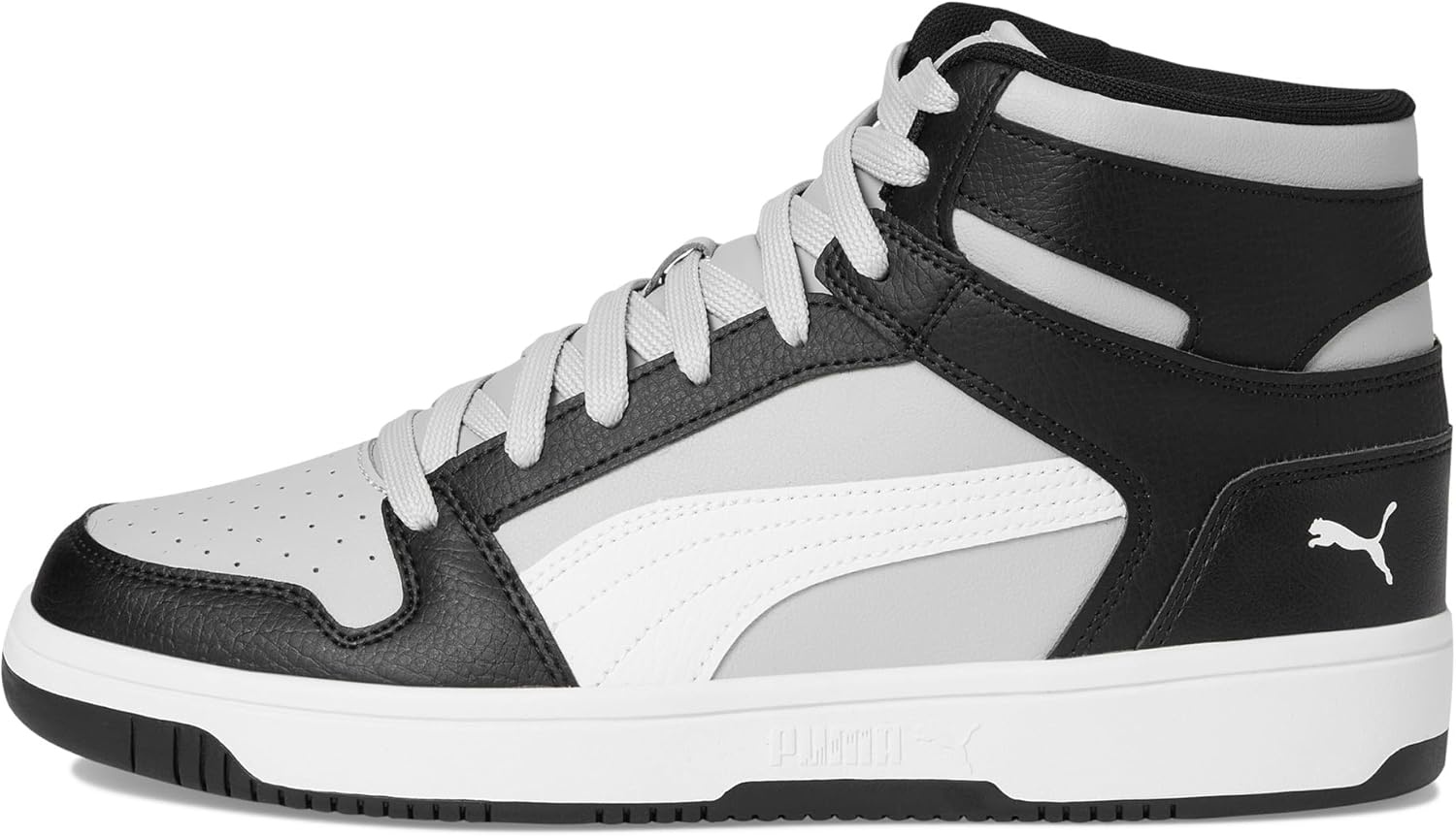 image:imagePuma Mens Rebound Layup Mid ShoesFlat Light GrayPuma WhitePuma Black