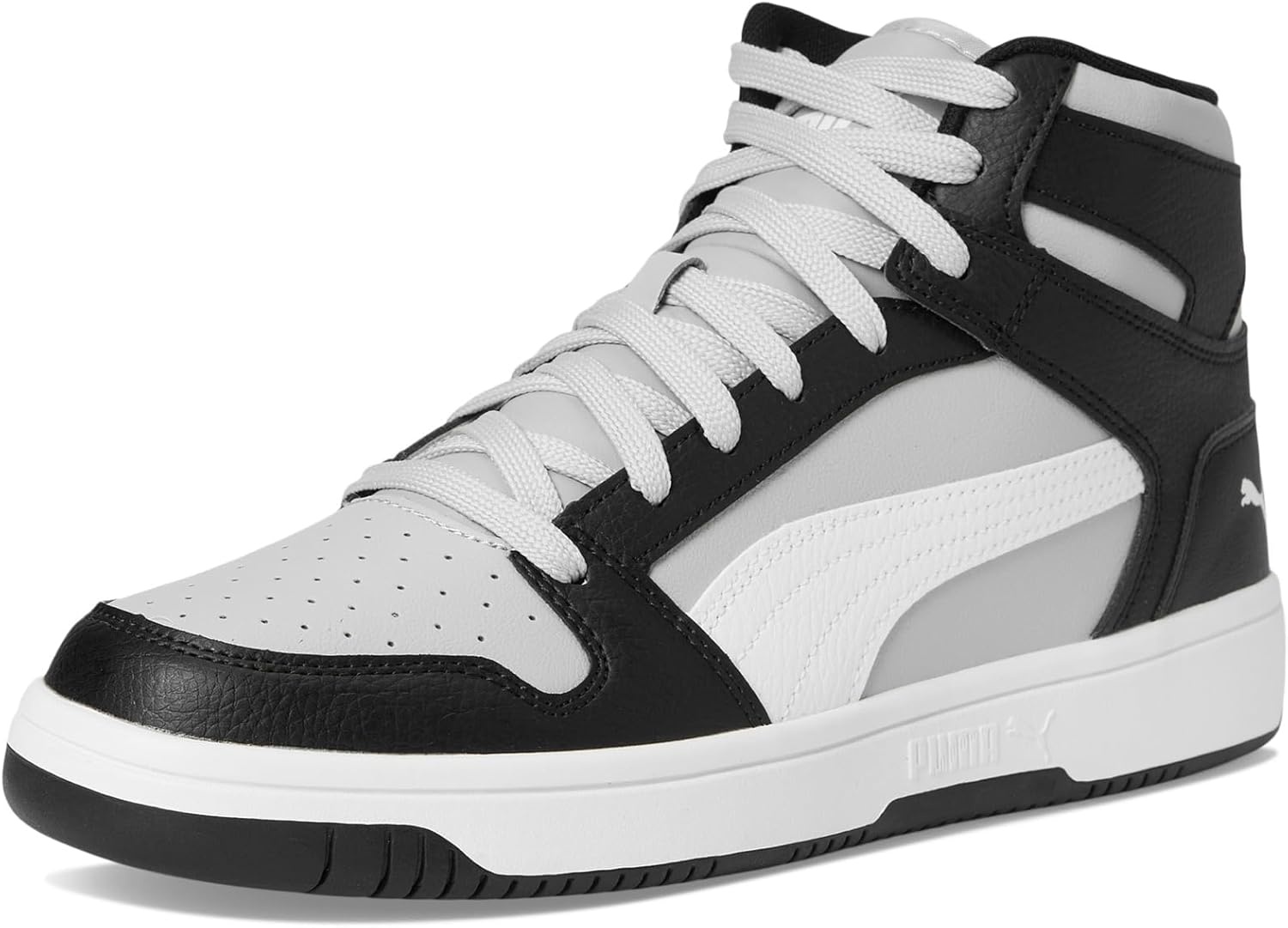 image:imagePuma Mens Rebound Layup Mid ShoesFlat Light GrayPuma WhitePuma Black