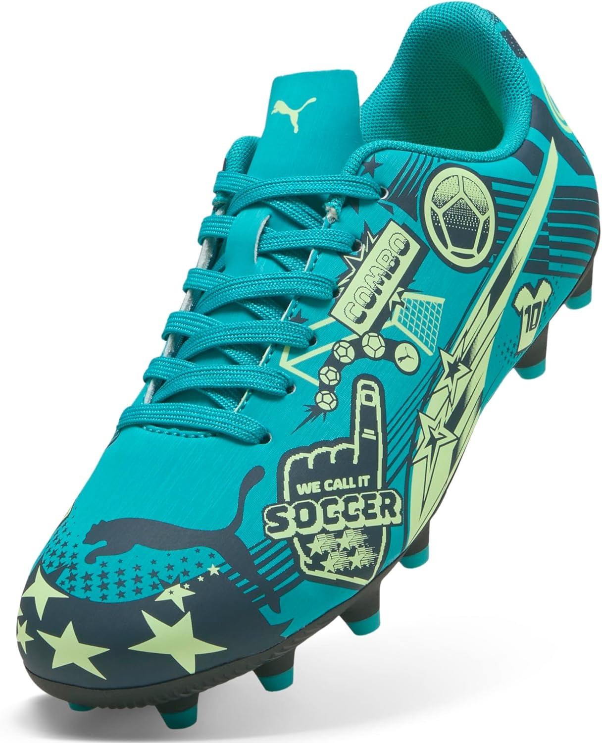 image:imagePuma UnisexChild Christian Pulisic Legacy Ultra Firm Artificial Ground Soccer CleatsDeep Aquamarine Bluespeed Green