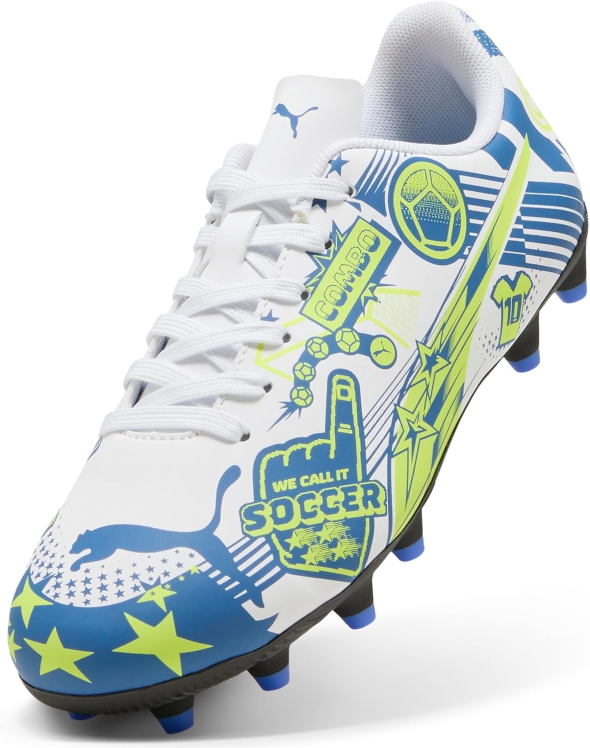 image:imagePuma UnisexChild Christian Pulisic Legacy Ultra Firm Artificial Ground Soccer CleatsPuma Whitelake Blueyellow Alert