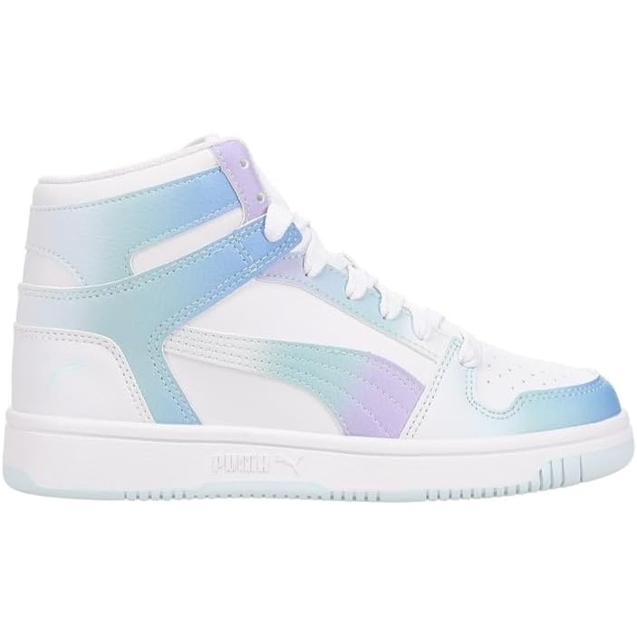 image:imagePUMA Boys Rebound Layup Mid SneakersPuma Whitevivid Violetturquoise Surf