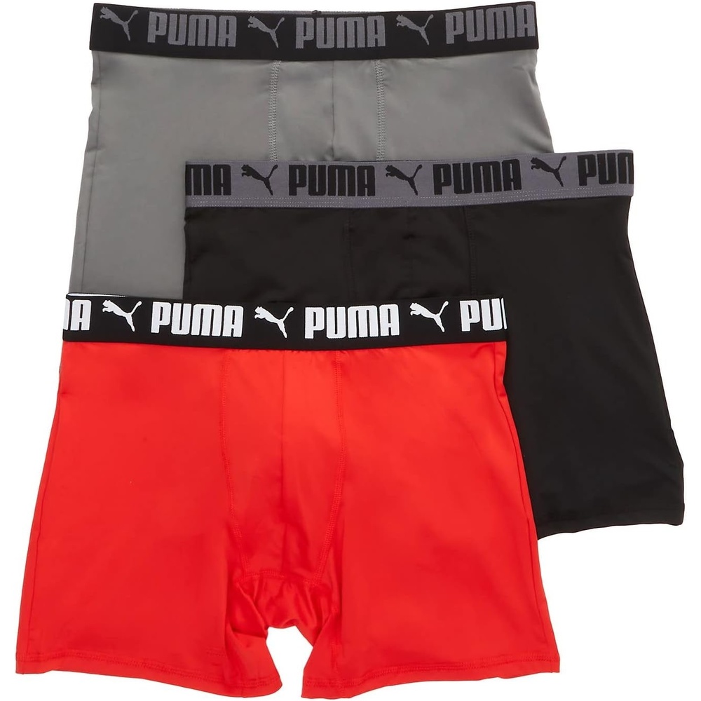image:imagePUMA Mens 3 Pack Performance Boxer BriefGreyRedBlack