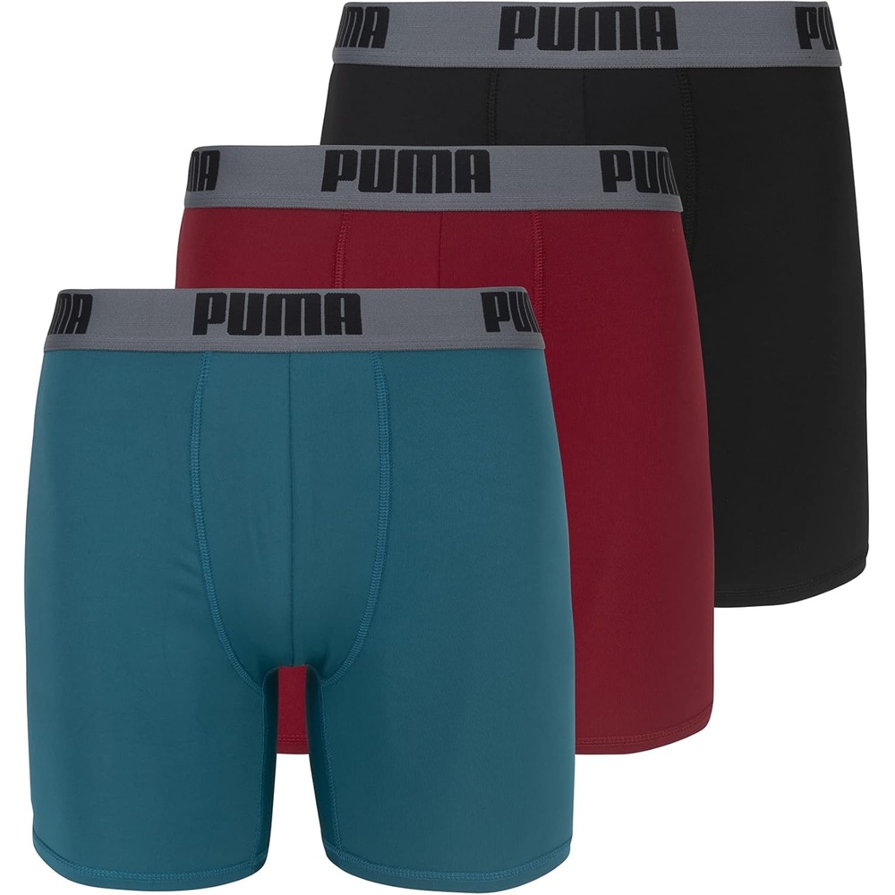 image:imagePUMA Mens 3 Pack Performance Boxer BriefRedGreyTeal