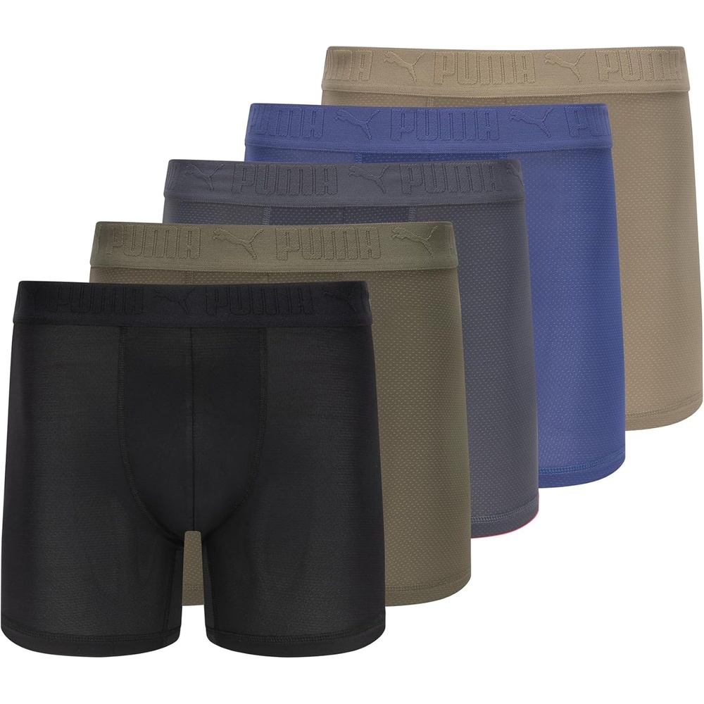 image:imagePUMA Mens 360 Sport Mesh 5 Pack Boxer BriefsBlackGreenCastlerockBlueMoss