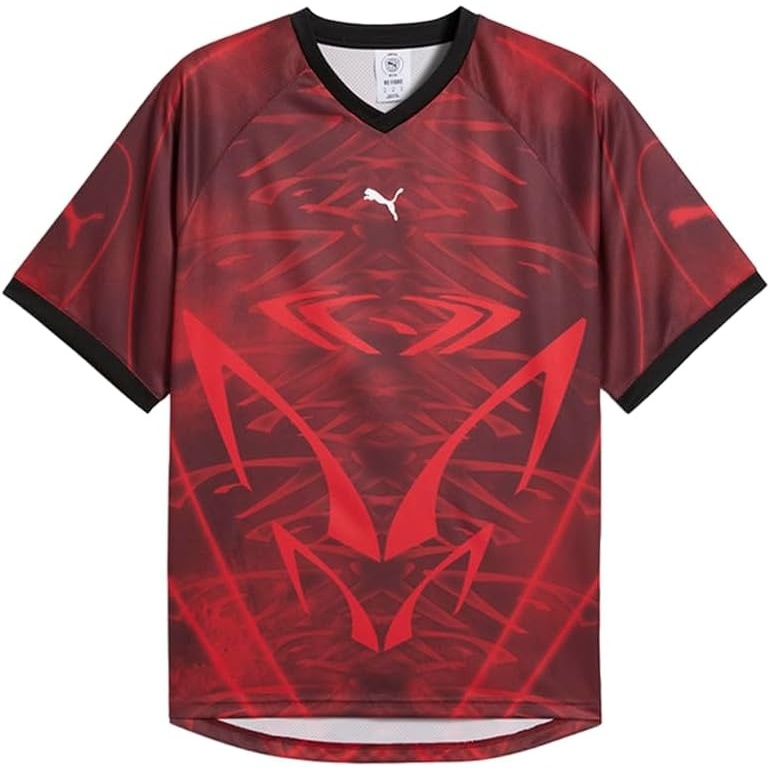 image:imagePUMA Mens PumatechX All Over Print Relaxed VNeck Short Sleeve Jersey Casual  BlackRed
