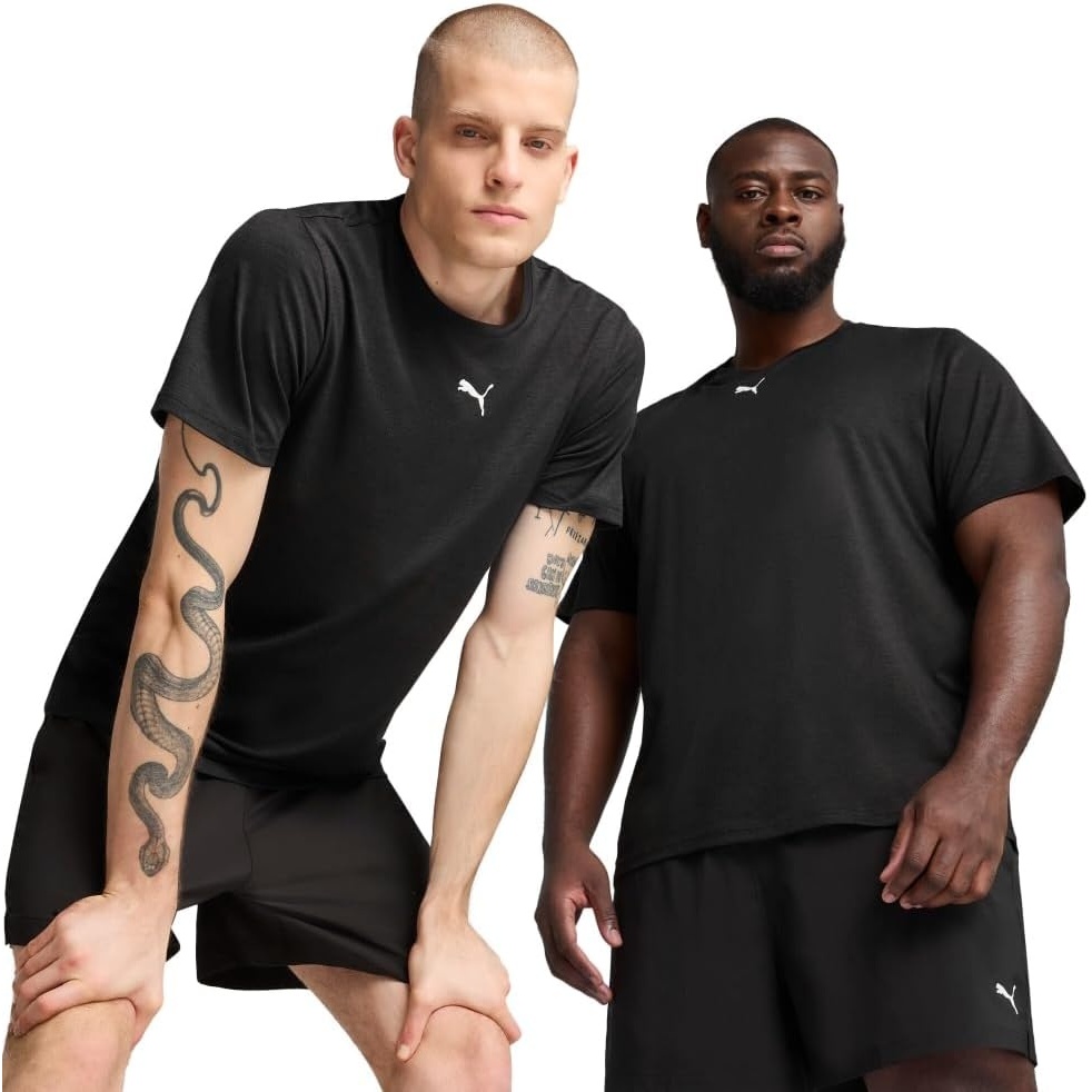 image:imagePUMA Mens Train All Day Essentials Heather Cat Crew Neck Short Sleeve Cf Casual Tops CasualPuma Black Heather Ss25
